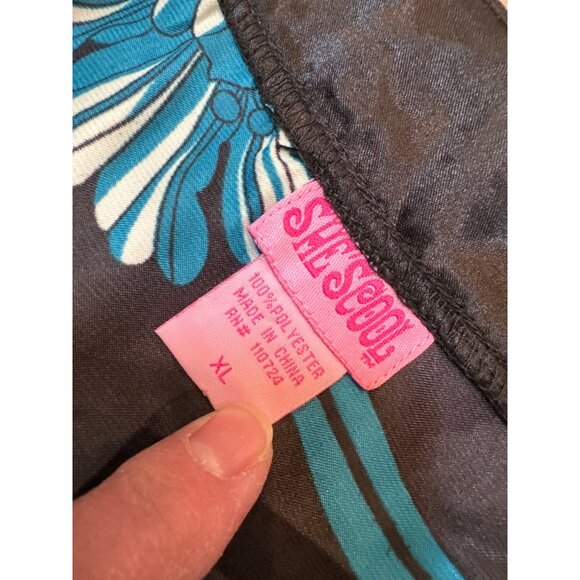 She's Cool Floral Kimono Wrap Dress XL Black & Teal Polyester 90's Style VTG - Picture 2 of 3